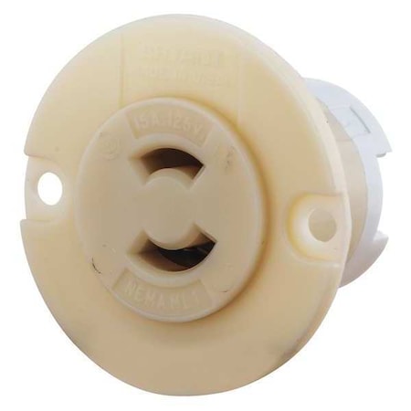 Midget Flanged Locking Receptacle, ML-1R, 15 A, 125V AC, Single Phase, 2 Pole, Surface Mount, Black