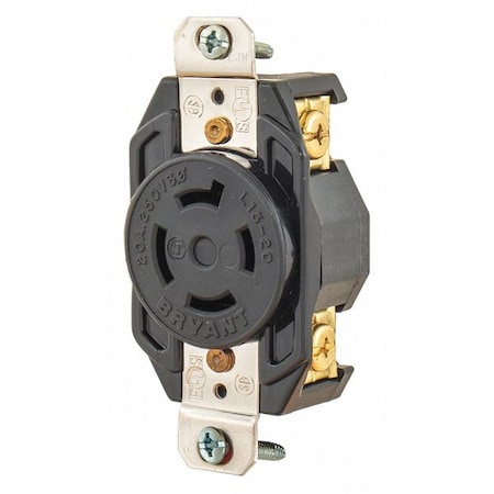 Locking Receptacle, L15-20R, 20 A, 250V AC, Three Phase, 3 Pole, Flush Mount, Screw Terminals