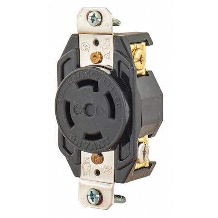 Locking Receptacle, L14-30R, 30 A, 125/250V AC, Single Phase, 3 Pole, Flush Mount, Screw Terminals