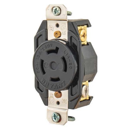 Locking Receptacle, L14-20R, 20 A, 125/250V AC, Single Phase, 3 Pole, Flush Mount, Screw Terminals
