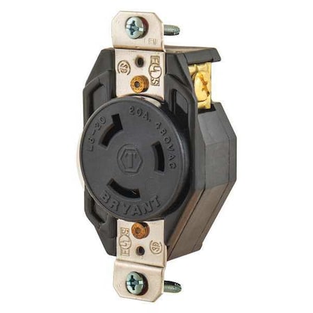 Locking Receptacle, L8-20R, 20 A, 480V AC, Single Phase, 2 Pole, Flush Mount, Screw Terminals