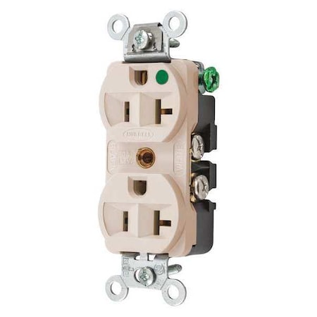 Duplex Straight Blade Receptacle, 5-20R, 20 A, 125V AC, 2 Pole, 3 Wire, Flush Mount, Grounded