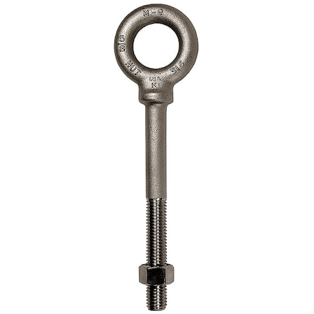 Eye Bolt With Shoulder, 5/8"-11, 12 in Shank, 1-3/8 in ID, 316 Stainless Steel, Plain