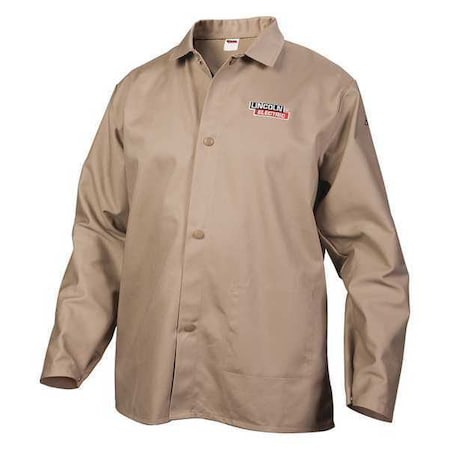 Welding Jacket, Cotton, 9 oz, 33 in Length, Snaps Closure, 0 Pockets, Khaki, XL