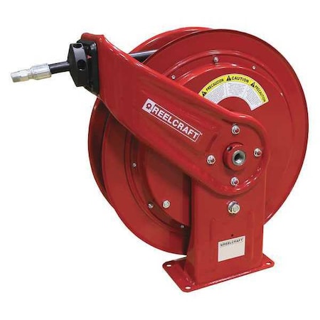 Spring Return Hose Reel, 1/4 in Hose Diameter, 100 ft Length, 5,000 psi Max. Pressure, Red