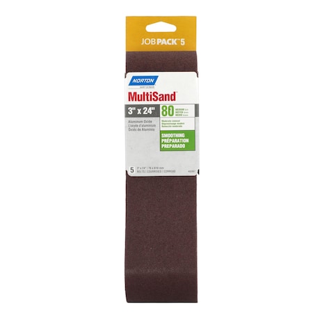 Sanding Belt, 3" W, 24" L, Coated, Aluminum Oxide, 80 Grit, Coarse, R215 Metalite