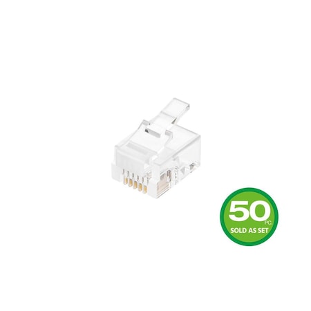 Plug, Mod, RJ12, 6P6C, Flat, Stranded, PK50
