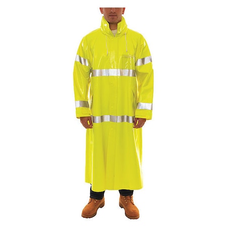 Flame Resistant Rain Coat, PVC, Class 3 R, Green/Yellow, XL