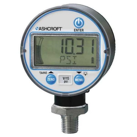Digital Industrial Pressure Gauge, 0 to 300 psi, 2 1/2 in Dial, 1/4 in NPT, Bottom Location