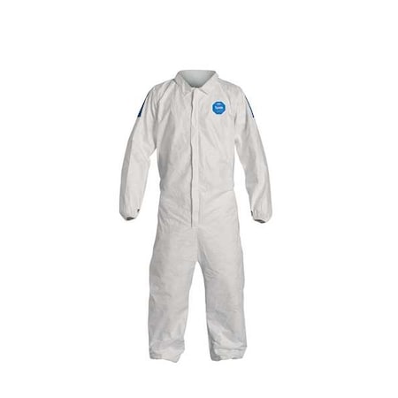 D. Comfort Fit Design. Collar. Elastic Wrists and Ankles. Elastic Waist. White Front. Blue 10 Back. MD