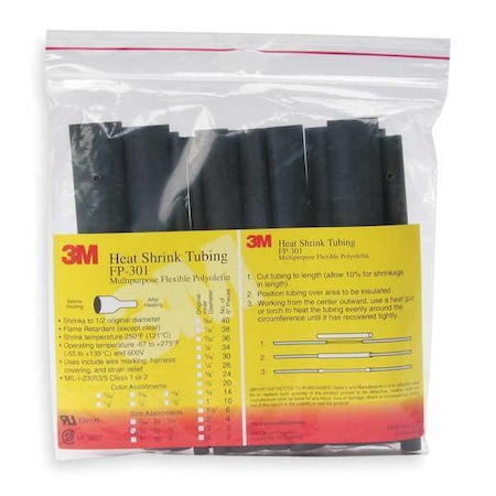 Shrink Tubing,0.125in ID,Black,6in,PK10