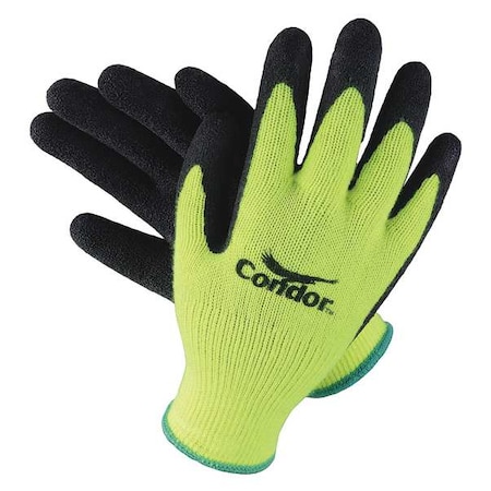 Hi-Vis Coated Gloves, Latex, Crinkled, Palm, 3 Abrasion Level, Yellow, M (8) 1 PR