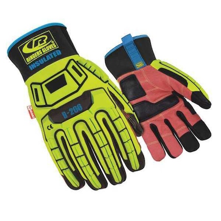 Roughneck Impact Gloves, Synthetic Leather Palm, 2XL, Black/High-Visibility Yellow/Red