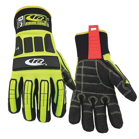 Ringers R297 Hi-Vis Cut-Resistant Impact Gloves, Kevloc(R) Palm, M, High-Visibility Yellow/Red