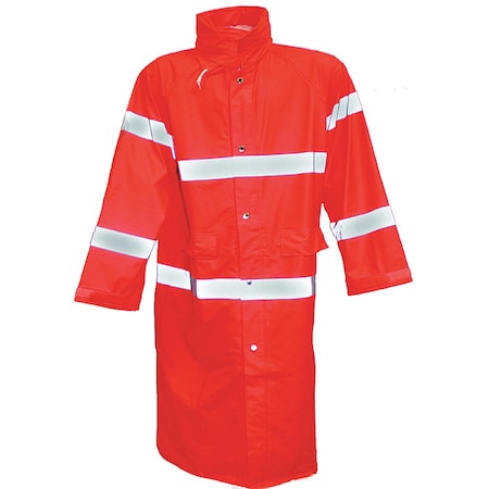 High Visibility Rain Coat with Hood, Polyester, Class 3 R, Orange, M
