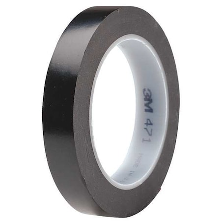 Floor Marking Tape, vinyl, Solid, Black, 3/4 in W., 5.2 mil Thickness