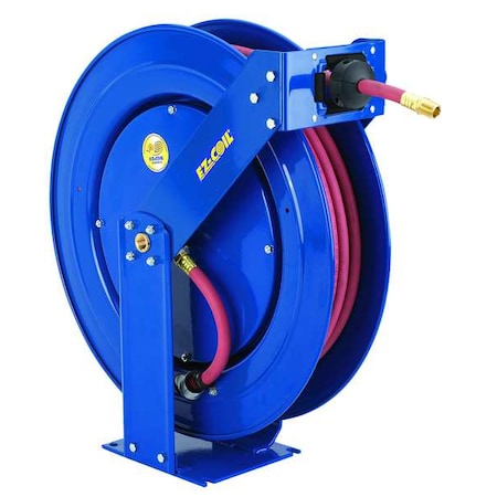 Spring Return Hose Reel, 1/2 in Hose Diameter, 100 ft Length, 300 psi Max. Pressure, Brass, Blue