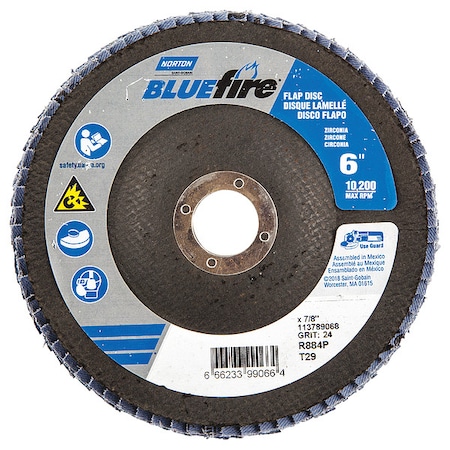 Flap Disc,6 In x 24 Grit,7/8