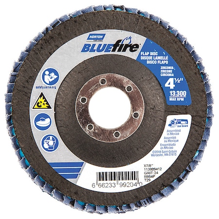 Flap Disc,4 1/2 In x 24 Grit,7/8