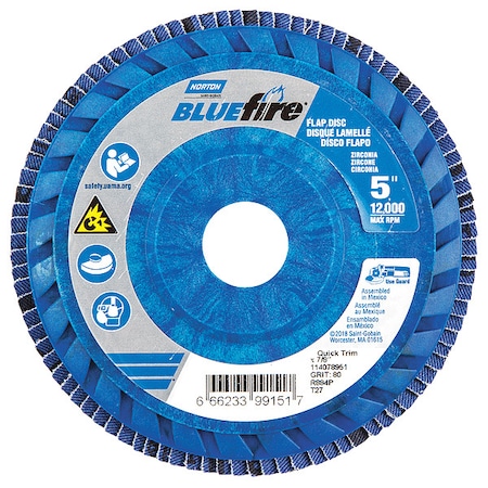 Flap Disc,5 In x 80 Grit,7/8