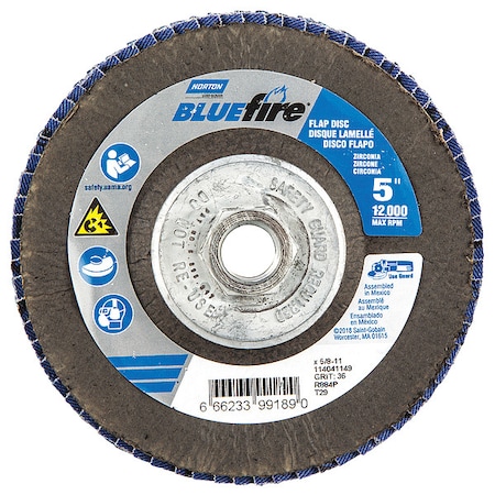 Flap Disc,5 In x 36 Grit,5/8-11