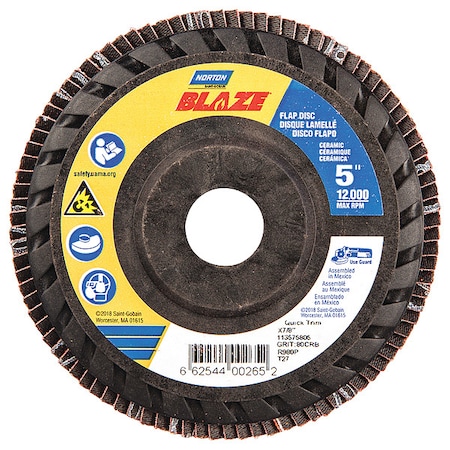 Flap Disc,5 In x 80 Grit,7/8