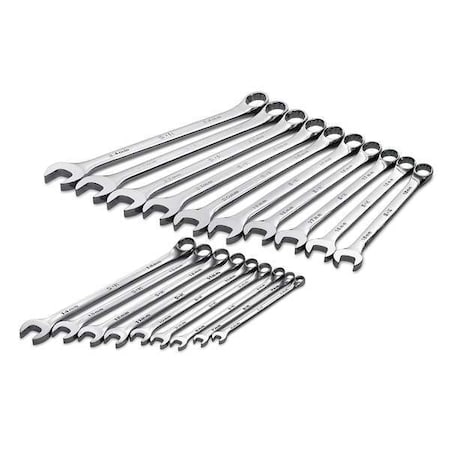 Combo Wrench Set, Long, Chrome, 6-24mm, 19Pc