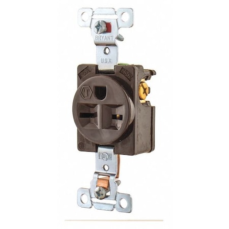 Straight Blade Receptacle, 6-15R, 15 A, 250V AC, 2 Pole, 3 Wire, Flush Mount, Grounded