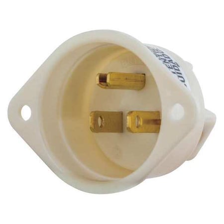 Straight Blade Plug, 15 A, 125V AC, 2 Pole, 3 Wire, Single, White