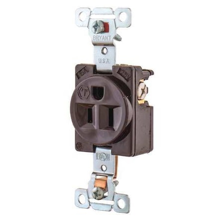 Straight Blade Receptacle, 5-15R, 15 A, 125V AC, 2 Pole, 3 Wire, Flush Mount, Grounded