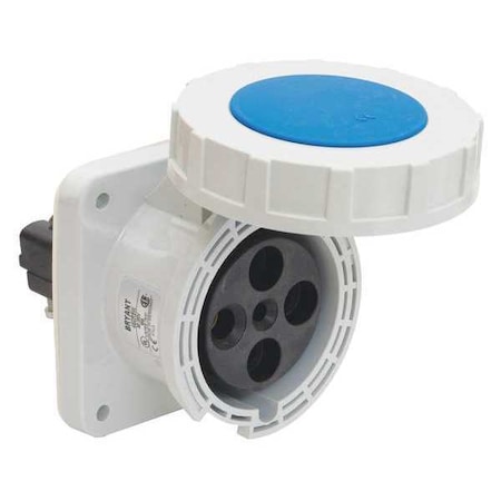 Watertight Pin & Sleeve Receptacle, 60 A, 250V AC, Three Phase, 3 Pole, IEC Grounding, Blue