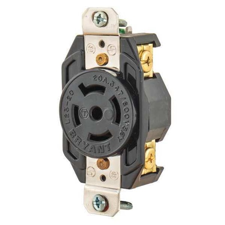Locking Receptacle, L23-20R, 20 A, 347/600V AC, Three Phase, 4 Pole, Flush Mount, Screw Terminals