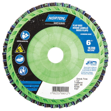 Flap Disc,6 In x 40 Grit,7/8