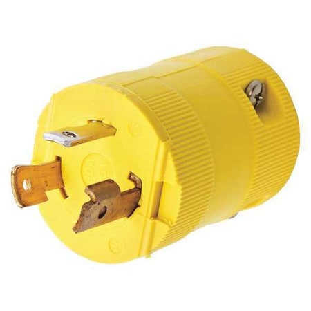 Locking Plug, L5-30P, 30 A, 125V AC, Single Phase, 2 Pole, Screw Terminals, Yellow