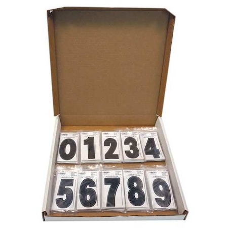 Number Label Set, Vinyl, 3 in H, 1-1/4 in W, PK100