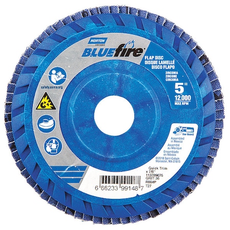 Flap Disc,5 In x 36 Grit,7/8
