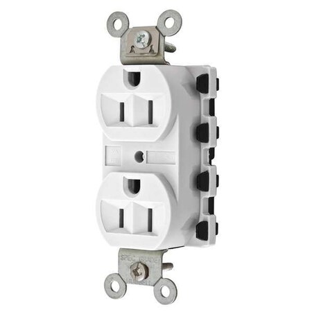 Duplex Straight Blade Receptacle, 5-15R, 15 A, 125V AC, 2 Pole, 3 Wire, Flush Mount, Grounded