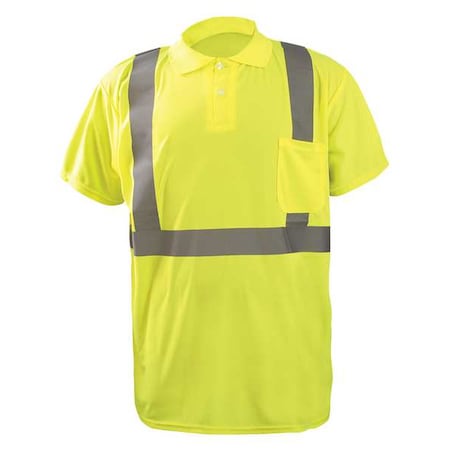 Unisex Short Sleeve Hi-Vis Polo Shirt, Polyester, Button, Yellow, XL