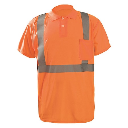 Unisex Short Sleeve Hi-Vis Polo Shirt, Polyester, Button, Orange, L