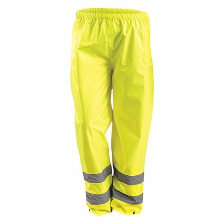 Rain Pants, Polyester/Polyurethane, 28 in Inseam, Pull On Closure, Yellow, Size L