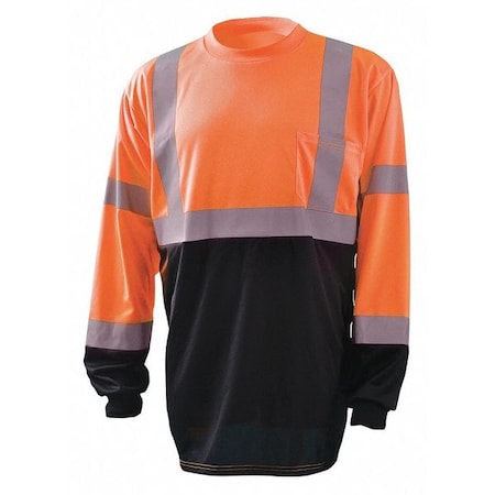 Unisex Long Sleeve T-Shirt, Polyester, Pullover, Black; Orange, XL