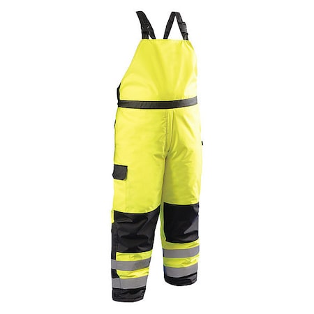 Cold Weather Bib Pants, Polyester/Polyurethane, 30 1/2 in Inseam, Pull On Closure, Yellow, Size XL