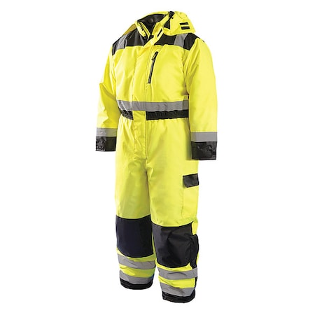 Coverall, Polyester, 32 in Inseam, 56 to 58 in Waist, 15 mm Thickness, Yellow, 4XL