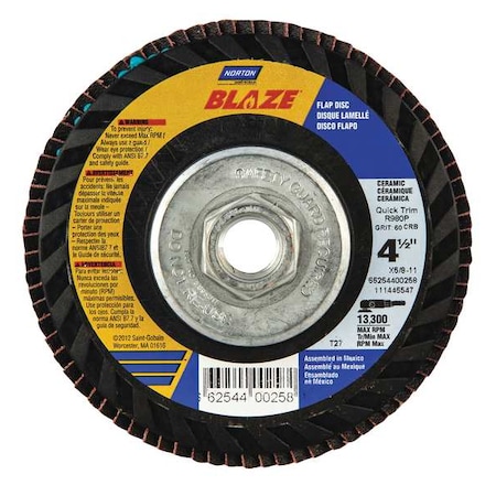 Flap Disc, 4 1/2 In x 40 Grit, 7/8, Series: SG Blaze(R)