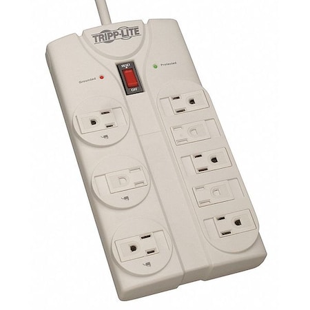 Outlet Strip, Surge, 8 5-15R, 5-15P, 8 ft., Gray