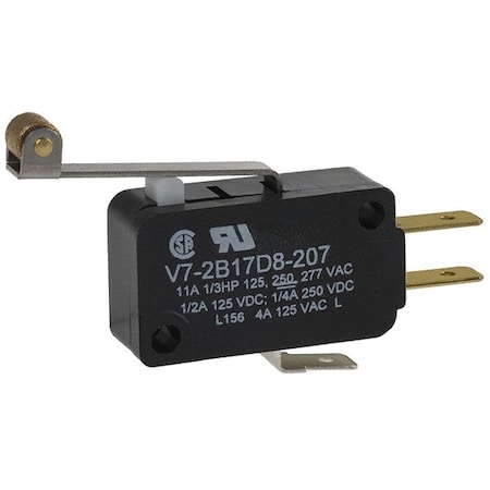 Snap Action Switch - V7 Series, SPDT, Long Roller Lever, 11A, Miniature