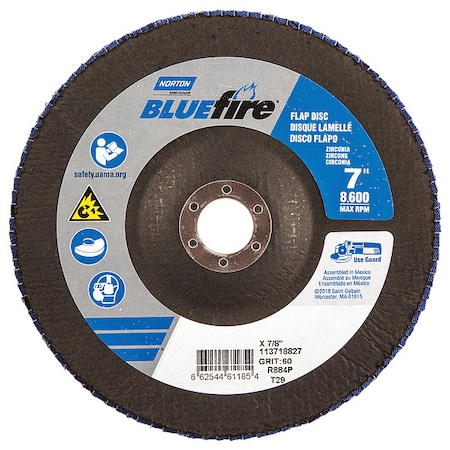 Flap Disc,7 In x 60 Grit,7/8
