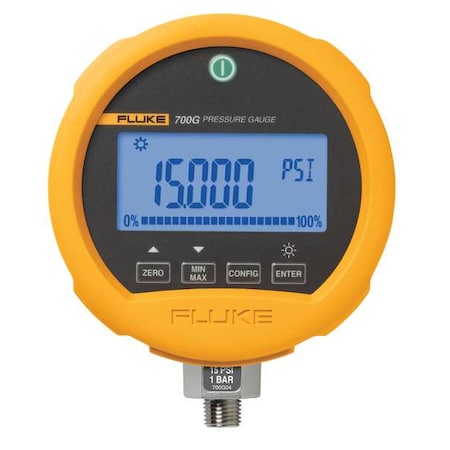 Digital Test Compound Gauge, -14 to 0 to 15 psi, 3 3/4 in Dial, 1/4 in NPT, Bottom Location