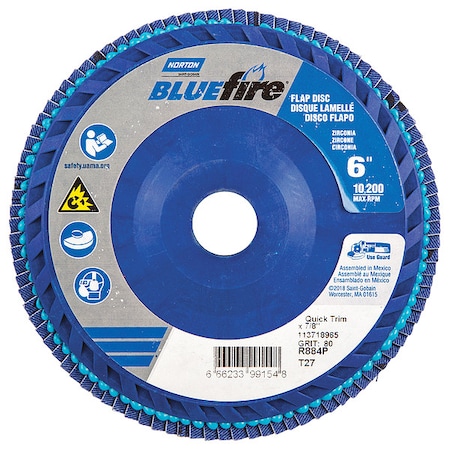 Flap Disc,6 In x 80 Grit,7/8