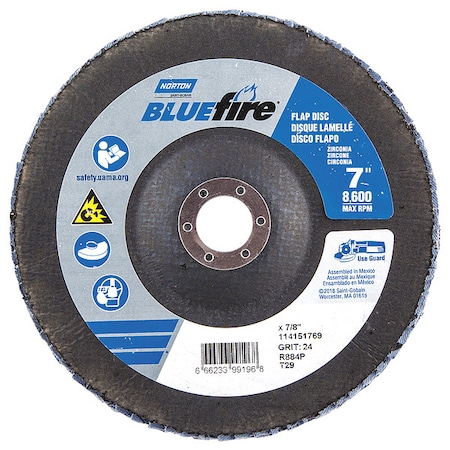Flap Disc,7 In x 24 Grit,7/8